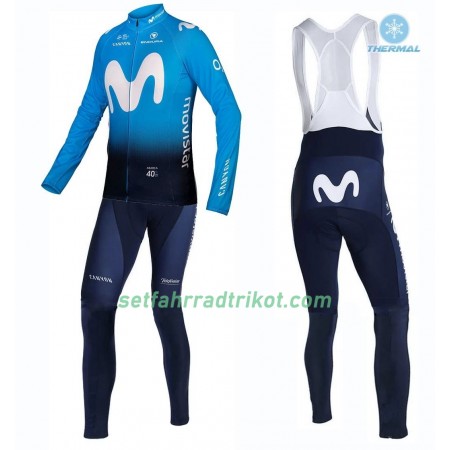 Radbekleidung Radtrikot Langarm + Lang Trägerhose 2019 Movistar Team Winter Thermal Fleece N001